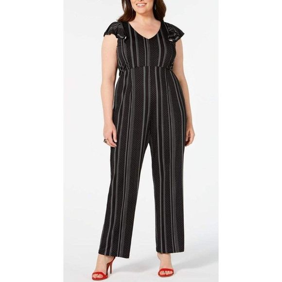 Black JUMPSUIT W Stripes NWT 3X Petite - Picture 1 of 3